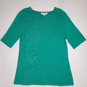 Coldwater Creek Sweater Womens 10-12 Large Kelly Green Silk Blend Short Sleeve